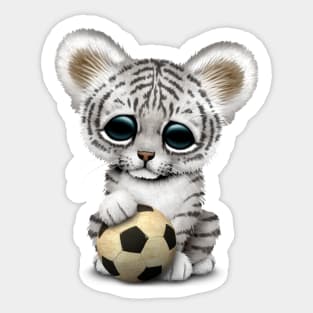 White Tiger Cub With Football Soccer Ball Sticker